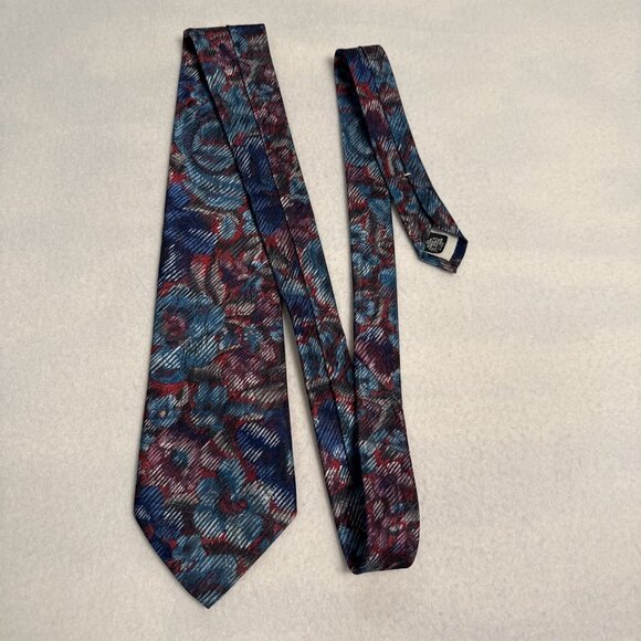 Harbour Classic Tie Floral Abstract Blue Red Grey Vintage 57" X 4" - Picture 7 of 8
